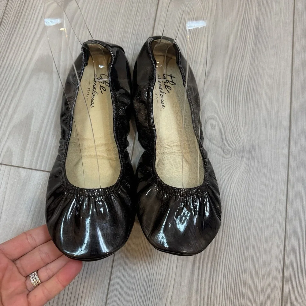 NEW The Storehouse Flats Womens 8 Foldable Leather Ballet Shoes Black Oil